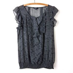Express Sheer‎ Floral Top Womens Medium Gray Black Whimsygoth Romantic Victorian
